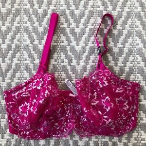 Victoria’s Secret allure shine wicked rose pink lace silver underwire bra 38DDD